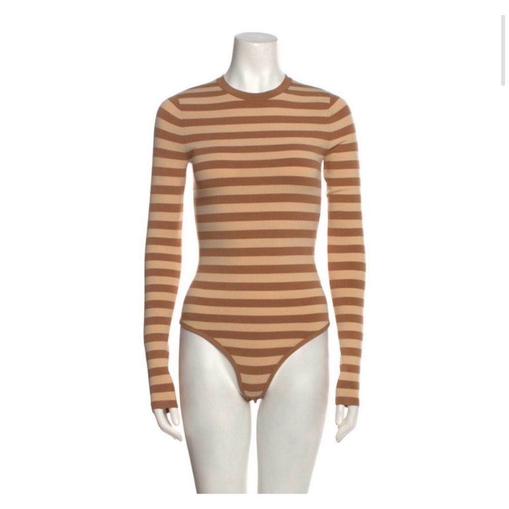 Michael Kors Collection Striped Stretch-Italian Viscose Bodysuit, Size XS - Picture 3 of 6